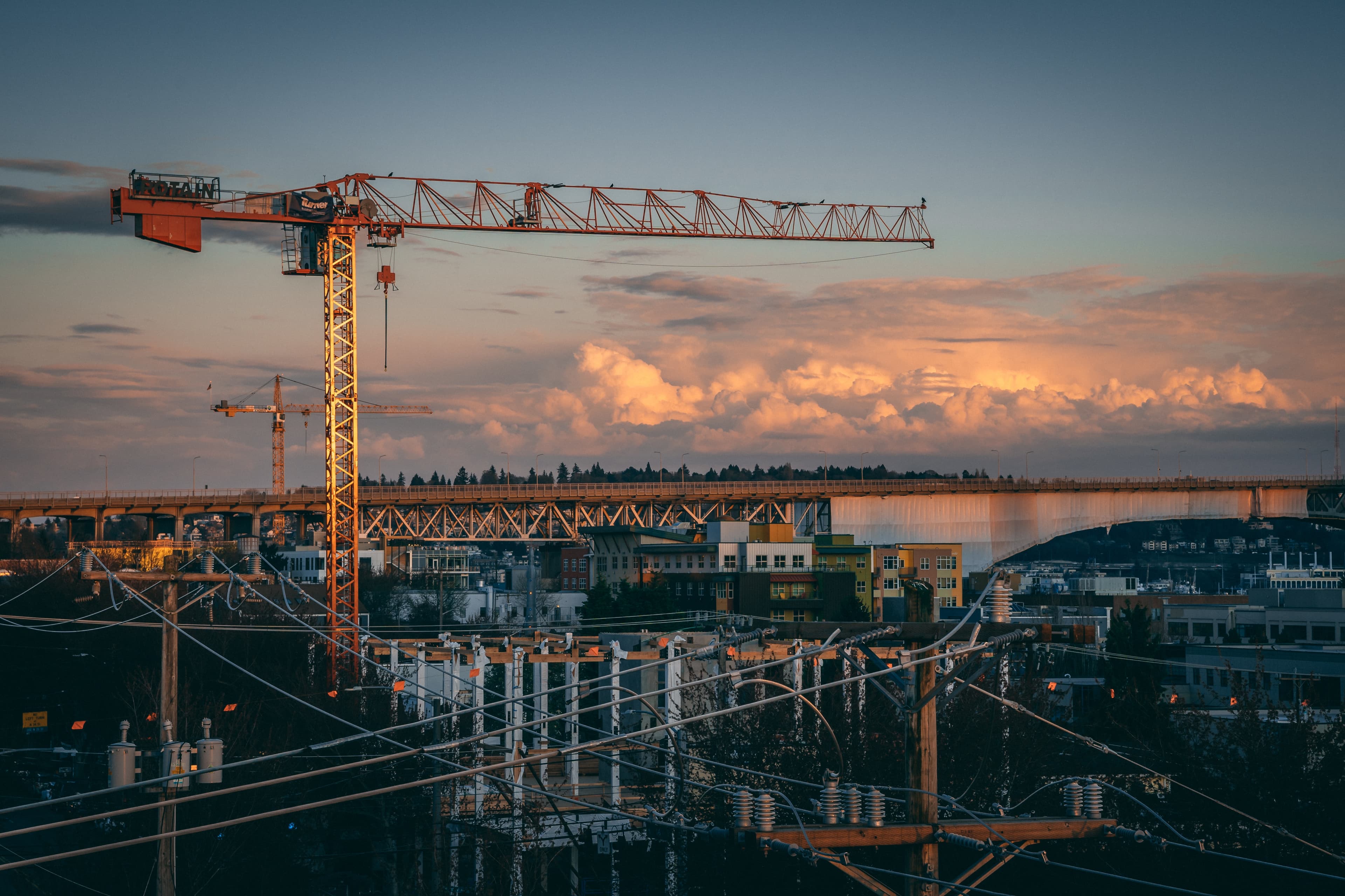 Construction site at sunset